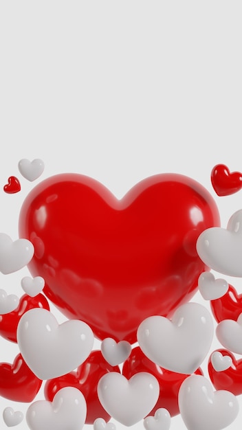 PSD saint valentin mignon amour rouge blanc dégradé rendu 3d coeurs composition décorative isolée