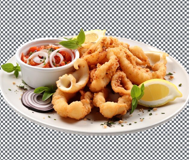 Sal y pimienta crujientes Calamares aislados sobre un fondo transparente