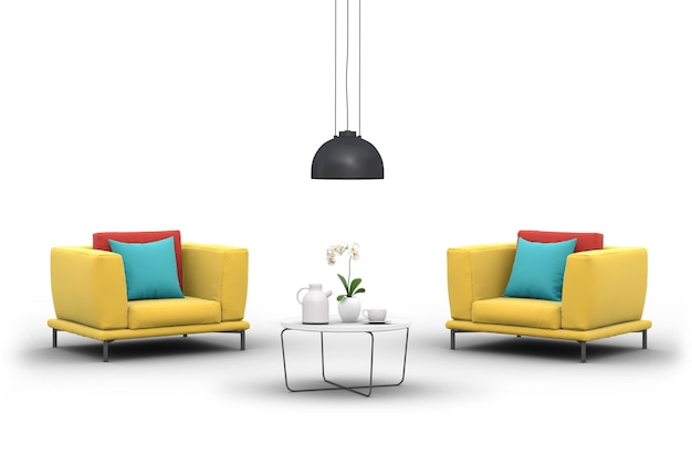 sala de estar interior com poltrona. renderização 3D