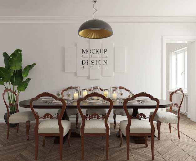 Sala de jantar clássica moderna com maquete de pôster