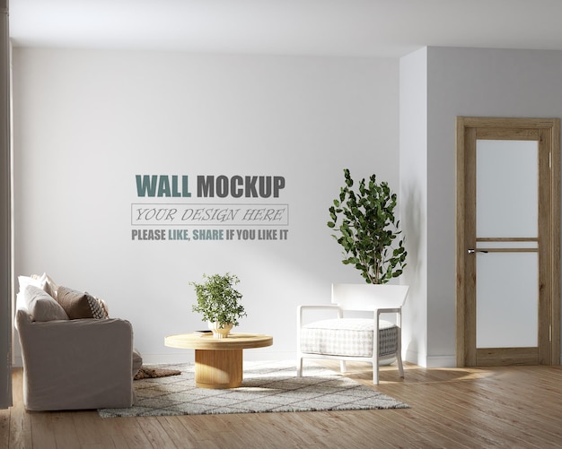 Sala de estar decorada en maqueta de pared de estilo americano