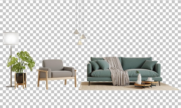 Sala de estar en fondo transparente renderización en 3D