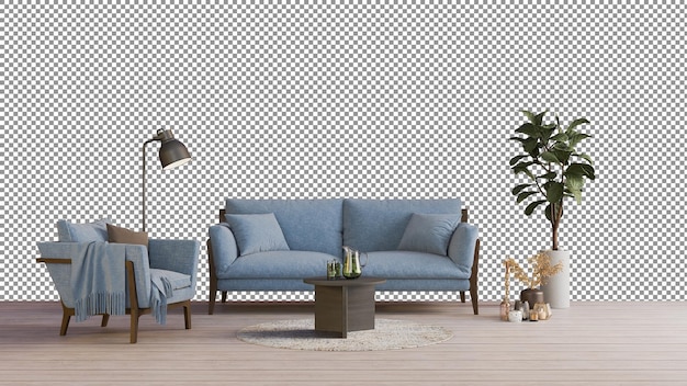 una sala de estar con una lámpara de silla de sofá y una planta