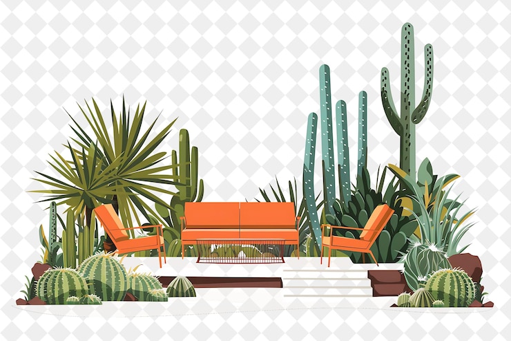 PSD una sala de estar con muchas plantas y un patio