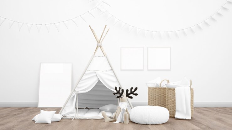 PSD sala de juegos para niños con carpa india para niños y linda decoración.