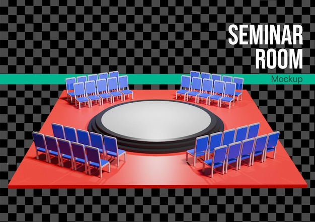 Sala de seminarios 3D con modelo de escenario y silla