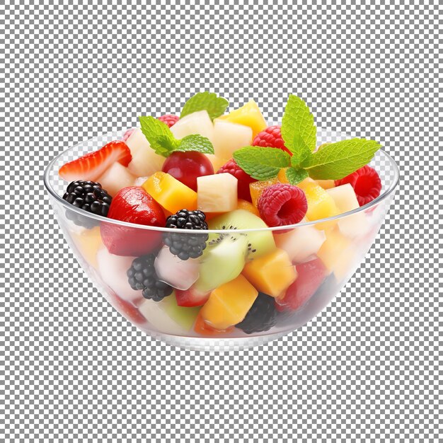 PSD salada de frutas frescas em tigela de vidro em fundo transparente