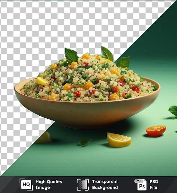 PSD salada de quinoa transparente e picante numa tigela