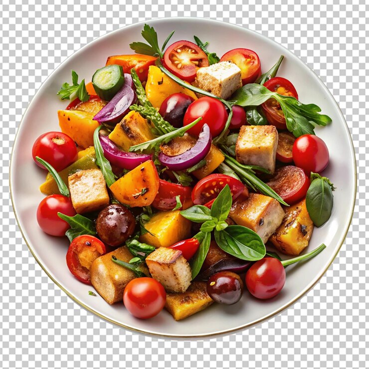 PSD salada de vegetais assados isolada fundo transparente