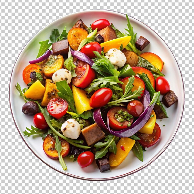 PSD salada de vegetais assados isolada fundo transparente