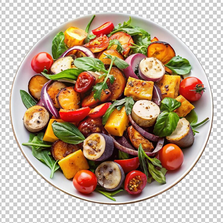 PSD salada de vegetais assados isolada fundo transparente