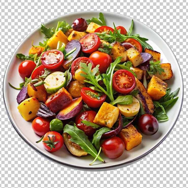 PSD salada de vegetais assados isolada fundo transparente