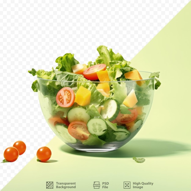 Salada de vegetais em tigela transparente em fundo transparente