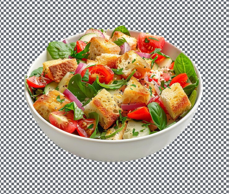 PSD salada de panzanella picante aislada sobre un fondo transparente