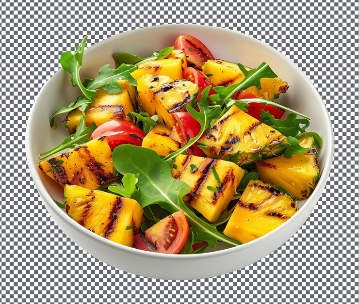 PSD salada de piña y mango a la parrilla aislada sobre un fondo transparente