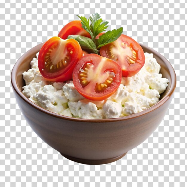 PSD salade au fromage cottage avec tomate sur fond transparent