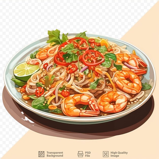 PSD salade de fruits de mer épicée avec crevettes, calamars et carottes dans la cuisine thaïlandaise