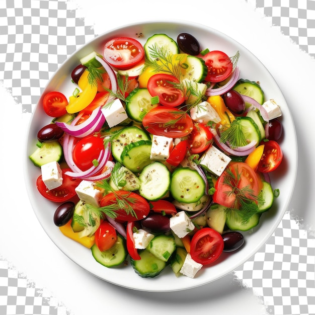 PSD salade grecque sur fond transparent de plaque blanche