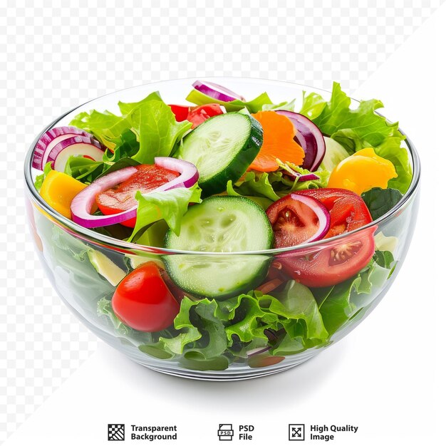 Salade De Légumes Frais Dans Un Plat En Verre Isolé Sur Un Fond Blanc Isolé