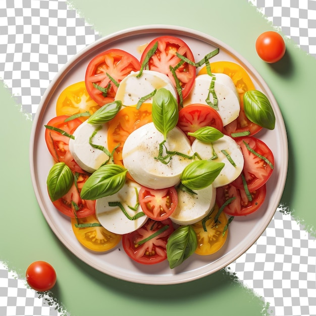 PSD salade avec de la mozzarella de tomates et du basilic sur un fond transparent