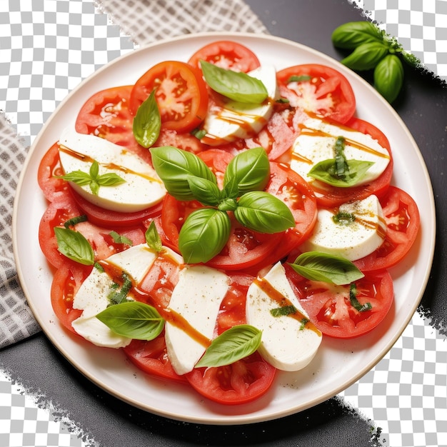 PSD salade avec de la mozzarella de tomates et du basilic sur un fond transparent