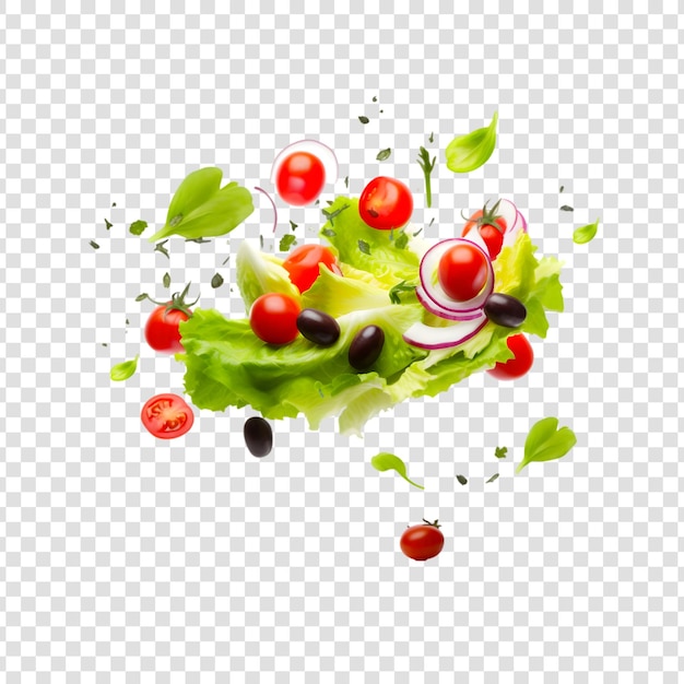 Salade Avec Des Olives Végétales Fraîches, Des Tomates, Des Oignons, Du Fromage Feta Et De L'huile D'olive Sur Un Fond Transparent