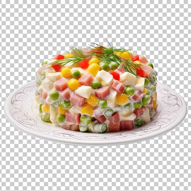 PSD salade russe sur une tradition assiette russe sur un fond blanc 8k super résolution haute qualité détail maximal qualité photoréaliste styliser 750 v 51 id d'emploi 66746251877942e1a52af9905cd64da6