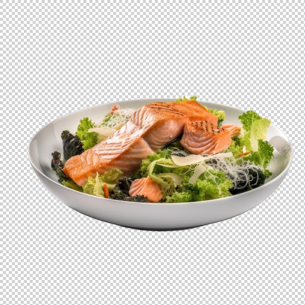 PSD salade de saumon césar isolée sur un fond transparent ia générative