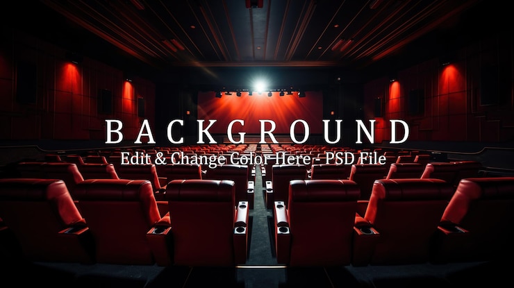 PSD salão de cinema vazio com assentos vermelhos assentos de pano vermelho no teatro