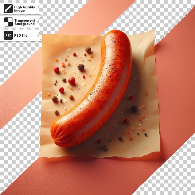 PSD salchicha hervida en psd sobre un fondo transparente con capa de máscara editable