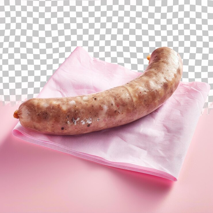 PSD una salchicha en una servilleta rosa con un fondo a cuadros