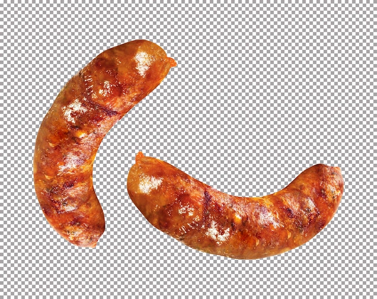 PSD salchichas a la parrilla sobre un fondo blanco