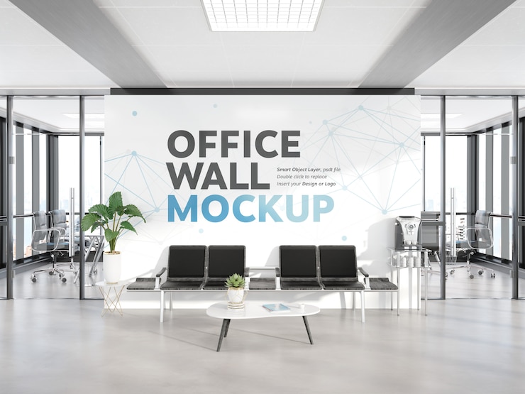 PSD salle d'attente dans une maquette de bureau moderne