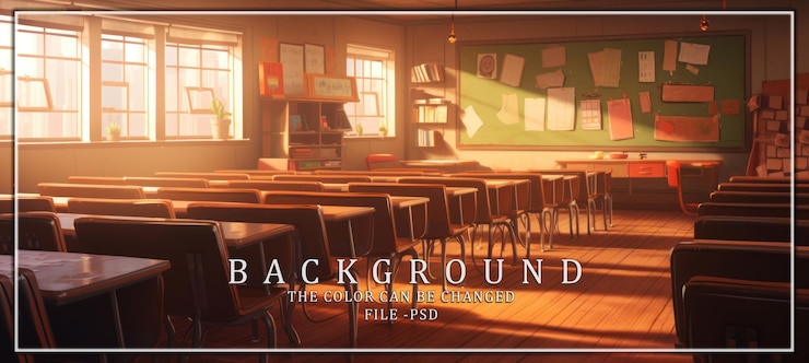 PSD une salle de classe vide au soleil chaud