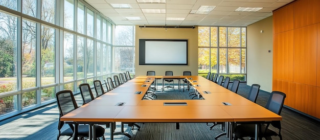 Salle de conférence moderne avec de grandes fenêtres