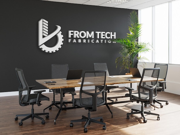 Salle de conférence moderne avec le logo de l'entreprise