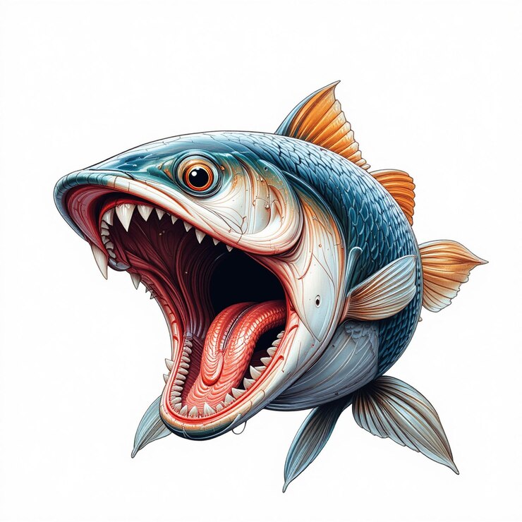 PSD el salmón con la boca abierta está en el agua imagen digital