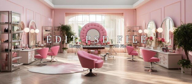 PSD salón de belleza moderno con lugares para maquilladora