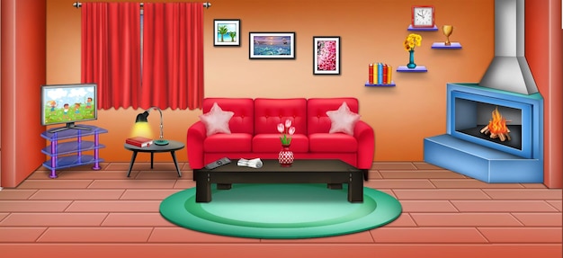 salon avec cheminée