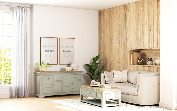 PSD le salon confortable est conçu dans le style américain modèle de cadre