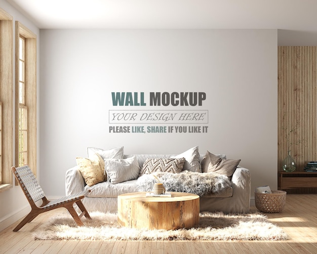 Le salon est conçu avec une maquette murale de style américain