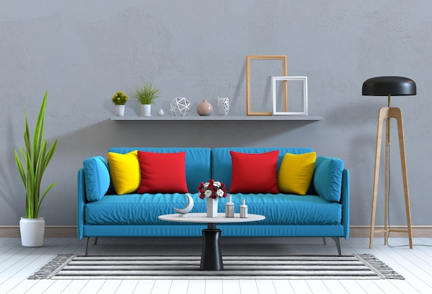 Salón interior de estilo moderno con sofá y decoración.
