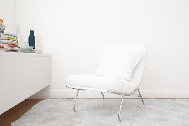 salon avec maquette de fauteuil et éléments de décoration