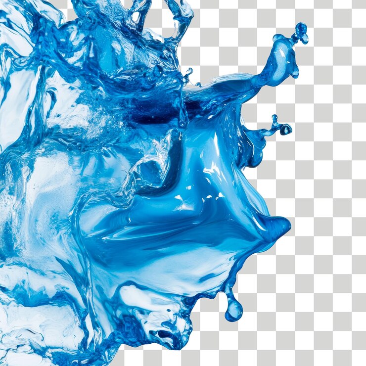 una salpicadura azul de agua se muestra en un fondo a cuadros