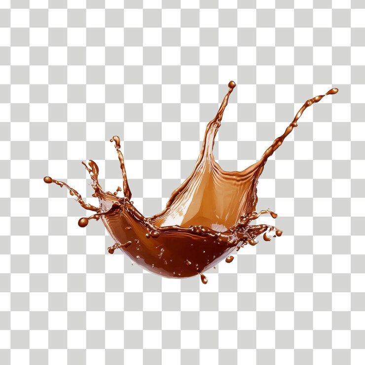 una salpicadura de chocolate salpicando con una salpicatura de líquido en un fondo a cuadros