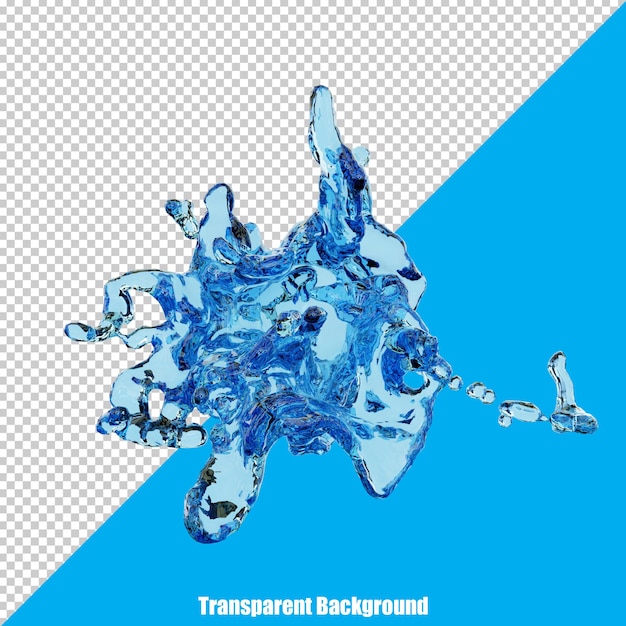 Salpicadura de líquido estilizada en 3D con una apariencia realista sobre un fondo transparente