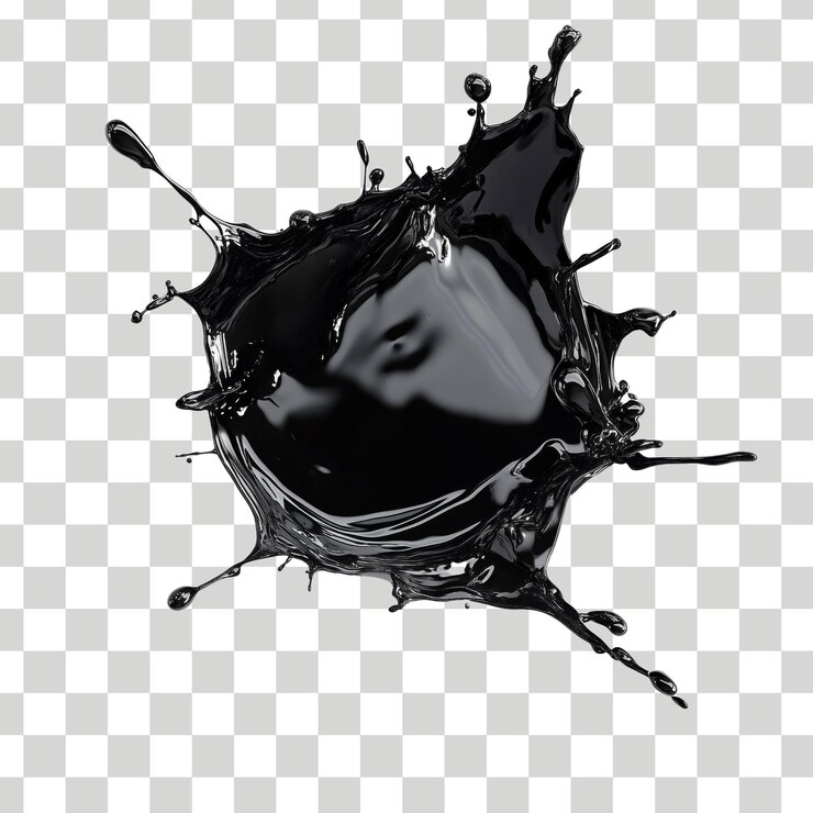 una salpicadura de líquido negro se muestra en un fondo a cuadros