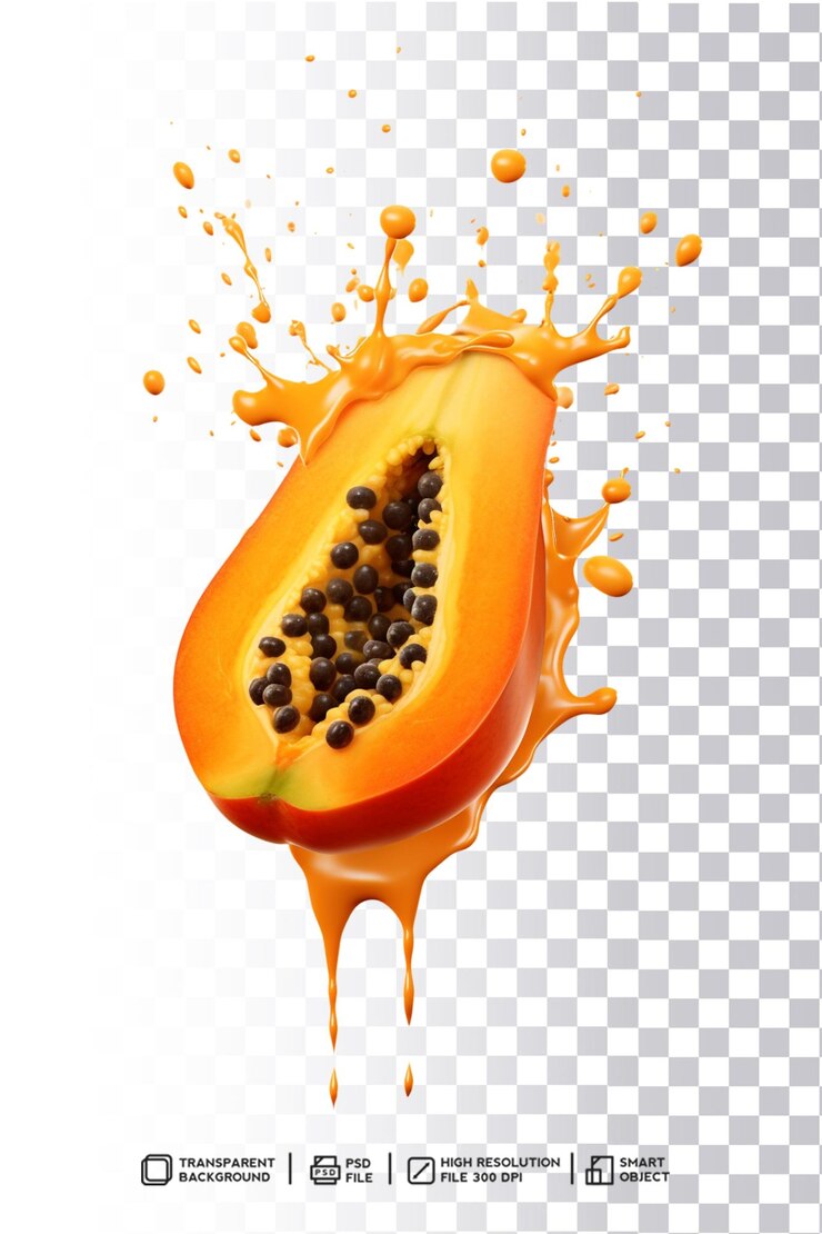 Salpicadura de papaya con líquido de color naranja abstracto con profundidad y dimensión sin fondo