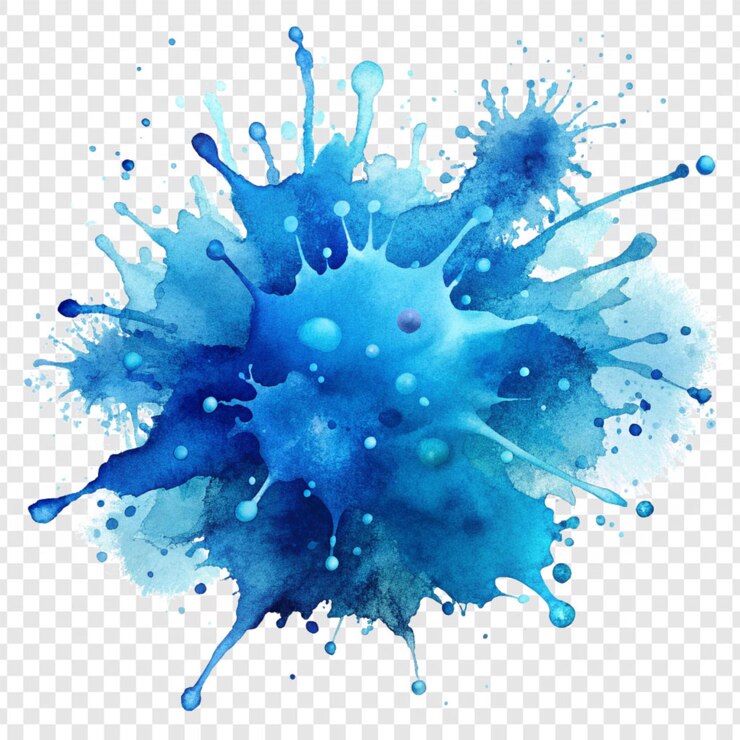 PSD las salpicaduras de acuarela azul aisladas sobre un fondo transparente