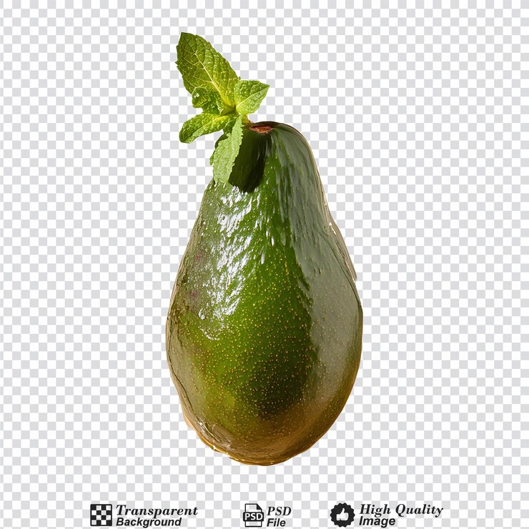 PSD salpicaduras de agua en el aguacate con hojas de menta aisladas sobre un fondo transparente